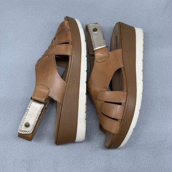 Womens Earth Origins Sandals Sand Brown Soft Leather Sunflower Woven Panel Sz 9 - Picture 11 of 15